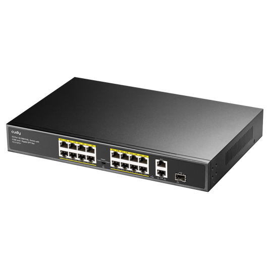 16-Port 10/100M PoE + Switch with 1Gbit Uplink + 1Gbit Combo SFP Port