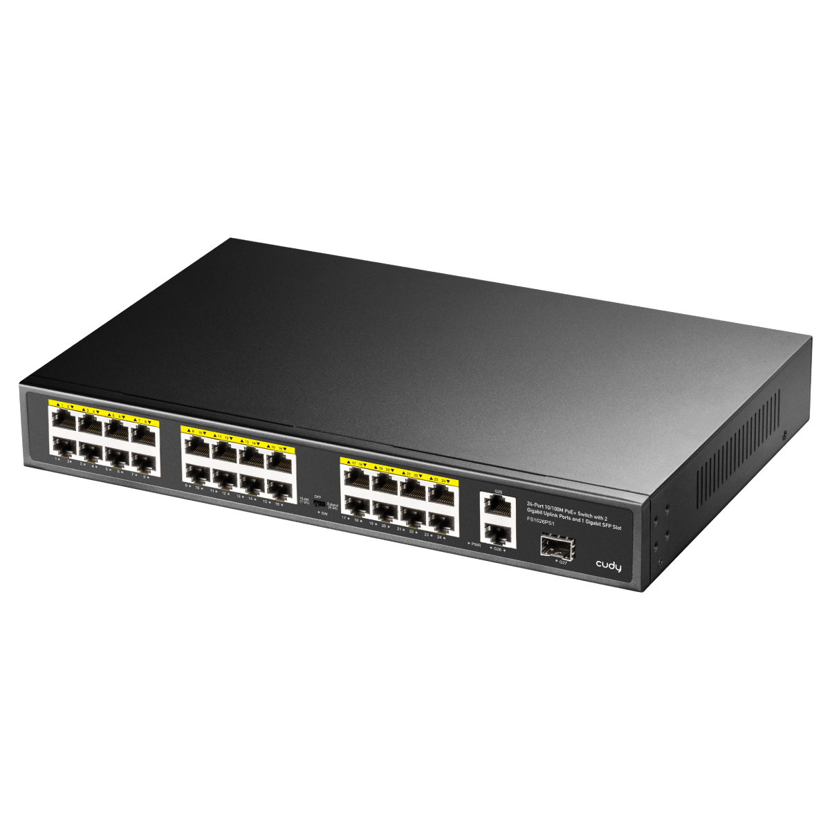 24-Port 10/100M PoE + Switch with 2Gbit Uplink + 1 Gbit Combo SFP Port