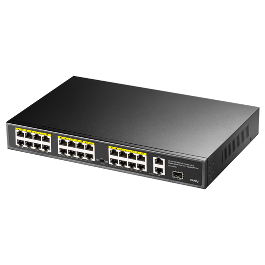 24-Port 10/100M PoE + Switch with 2Gbit Uplink + 1 Gbit Combo SFP Port